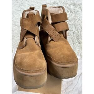 UGG Neumel Platform Double Strap Boots Suede Chestnut Women Size 10 S/N 1130554